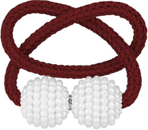 1 Stück Raffhalter Magnet Raffhalter Seil Weben Kabelbinder Dekorative Magnetische Clips mit Perle für Vorhänge Fensterdekoration (BORDEAUX) von HOME ZEN HOUSEHOLD LINEN