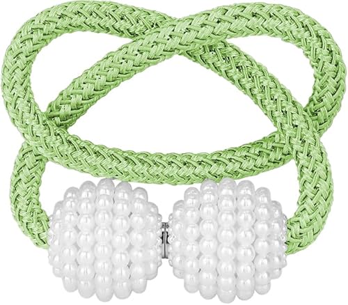 1 Stück Raffhalter Magnet Raffhalter Seil Weben Kabelbinder Dekorative Magnetische Clips mit Perle für Vorhänge Fensterdekoration (Grün) von HOME ZEN HOUSEHOLD LINEN