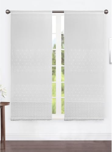 Art Aphrodite Scheibengardine mit Makramee-Volant, 60 x 150 cm und 60 x 240 cm, halbtransparent, 2er-Set, erhältlich in Weiß, Grau, Beige (Stickerei Grau, 60 x 150 cm) von HOME ZEN HOUSEHOLD LINEN