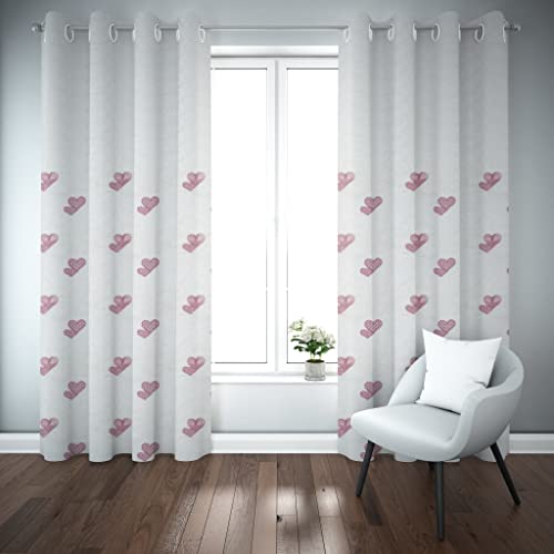 Gardine Artalina 135 x 280 cm aus Polyester mit Paar bestickten Herzen, halbtransparent mit 6 Eisen-Ösen für Inneneinrichtung, Wohnzimmer, Küche, Schlafzimmer, rosa Herz von HOME ZEN HOUSEHOLD LINEN