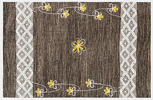 HOME ZEN HOUSEHOLD LINEN Baumwollteppich Art. Cuba waschbar, maschinenwaschbar, saugfähig, mit Geflecht, für Badezimmer, Küche, Schlafzimmer, Haus, 50 x 175 cm, Braun von HOME ZEN HOUSEHOLD LINEN