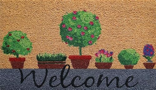 HOME ZEN HOUSEHOLD LINEN Fußmatte aus Kokosfaser mit Fantasiendruck, 40 x 70 cm, erhältlich in rechteckiger Form und Halbmond und Leiter, Unterseite aus PVC Art KERA (Design 4, rechteckig 40 x 70 cm) von HOME ZEN HOUSEHOLD LINEN