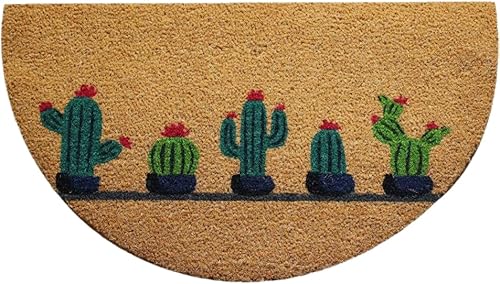 HOME ZEN HOUSEHOLD LINEN Fußmatte aus Kokosfaser mit Fantasiendruck, 40 x 70 cm, erhältlich in rechteckiger Form und Halbmond und Leiter, Unterseite aus PVC Art KERA (Design 8, Halbmond 40 x 70 cm) von HOME ZEN HOUSEHOLD LINEN