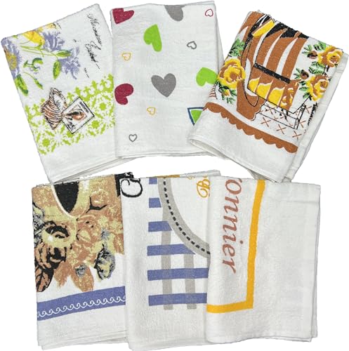 HOME ZEN HOUSEHOLD LINEN Set 6 Stück Geschirrtücher Art Curry aus Baumwollfrottee mit Digitaldruck, 100% Baumwolle von HOME ZEN HOUSEHOLD LINEN