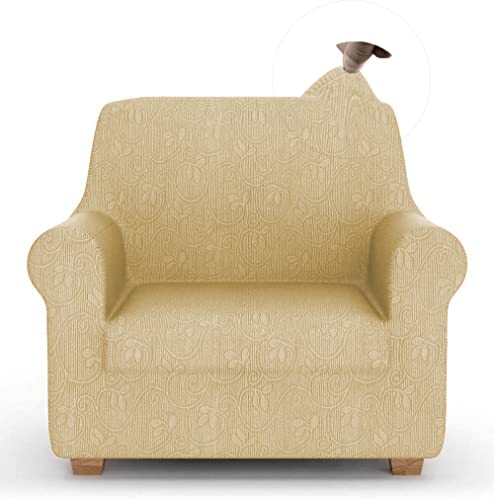 Sofabezug für Sofa, mit elastischen Armlehnen, Jacquard, universal, ausziehbar von 80 cm bis 125 cm, Beige von HOME ZEN HOUSEHOLD LINEN