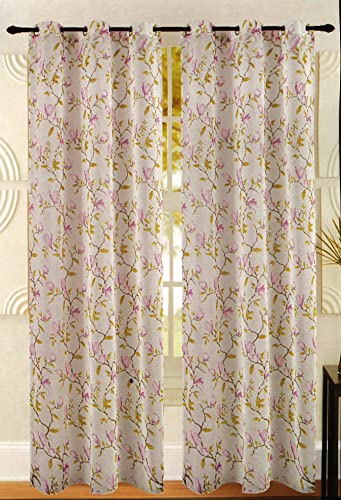 Vorhang Art Gemischte Muster Blumen Frühling Herbst mit Blumen und Blättern Drapieren mit 8 Eisen-Ringen sehr fließend aus leichtem Stoff nicht blickdicht halbtransparent von HOME ZEN HOUSEHOLD LINEN