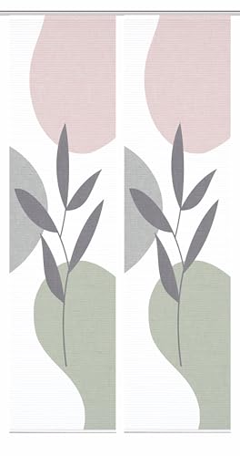 HOME in green 84074 FRONDA Schiebegardine, recyceltem Polyester 245x60 cm, Farbe:rose-grün, Größe:245 x 60 cm, Anzahl:2er Set (2X Bedruckt) von HOME in green