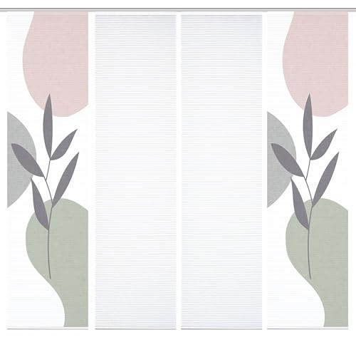 HOME in green 84074 FRONDA Schiebegardine, recyceltem Polyester 245x60 cm, Farbe:rose-grün, Größe:245 x 60 cm, Anzahl:4er Set (2X Bedruckt. 2X Uni) von HOME in green