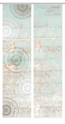 HOME in green 84089 MANDRIGA Schiebegardine aus recyceltem Polyester, Farbe:mint, Größe:245 x 60 cm, Anzahl:2er-Set (2X Motiv) von HOME in green