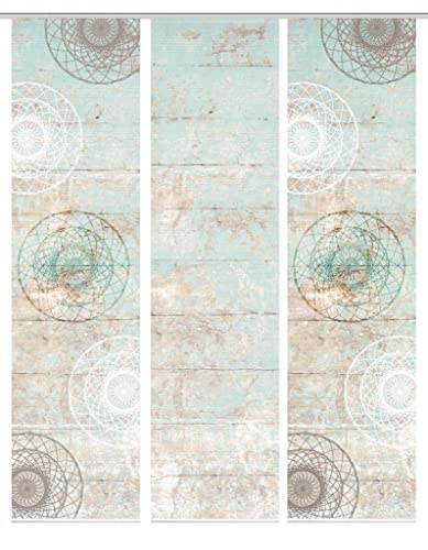 HOME in green 84089 MANDRIGA Schiebegardine aus recyceltem Polyester, Farbe:mint, Größe:245 x 60 cm, Anzahl:3er-Set (2X Motiv. 1x Uni) von HOME in green
