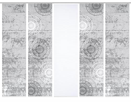 HOME in green 84089 MANDRIGA Schiebegardine aus recyceltem Polyester, Farbe:grau, Größe:245 x 60 cm, Anzahl:5er-Set (3X Motiv. 2X Uni) von HOME in green