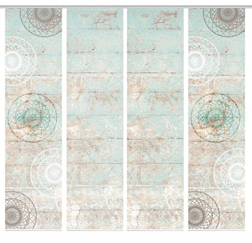 HOME in green 84089 MANDRIGA Schiebegardine aus recyceltem Polyester, Farbe:mint, Größe:245 x 60 cm, Anzahl:4er-Set (2X Motiv. 2X Uni) von HOME in green
