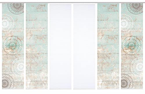HOME in green 84089 MANDRIGA Schiebegardine aus recyceltem Polyester, Farbe:mint, Größe:245 x 60 cm, Anzahl:6er-Set (3X Motiv. 3X Uni) von HOME in green
