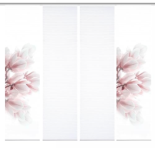 HOME in green 84105 MORIGA Schiebegardine, recyc. Polyester 245x60 cm, Bambusoptik, Farbe:rosé, Größe:245 x 60 cm, Anzahl:4er-Set (2X Motiv. 2X Uni) von HOME in green