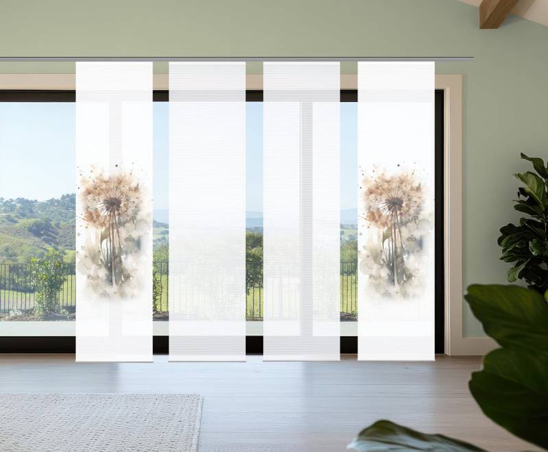 HOME in green Schiebegardine AMARANDE (4 St), Paneelwagen, halbtransparent, Bambusoptik, SET, recycelt, Digitaldruck von HOME in green