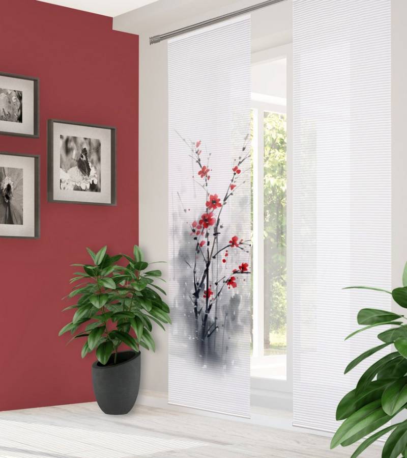 HOME in green Schiebegardine BELMIRA (1 St), Paneelwagen, halbtransparent, DIGITALBEDRUCKT, BAMBUSOPTIK RECYCELT von HOME in green