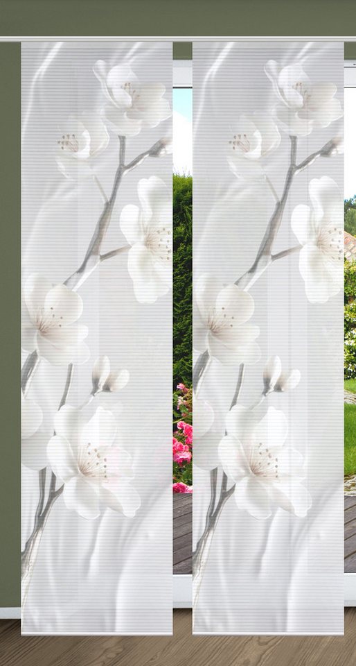 HOME in green Schiebegardine LAIRA Schiebegardine recyceltes Polyester, 245x60 cm, Blumendruck (2 St), Polyester (recycelt) Polyester von HOME in green