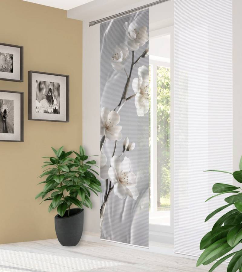 HOME in green Schiebegardine LAIRA Schiebegardine recyceltes Polyester, 245x60 cm, Blumendruck (3 St), Polyester (recycelt) Polyester von HOME in green