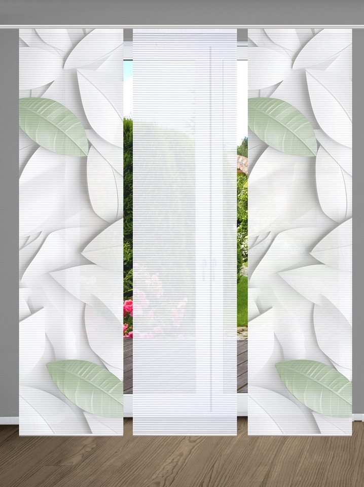 HOME in green Schiebegardine LISON (3 St), Paneelwagen, halbtransparent, SET DIGITALDRUCK,BAMBUSOPTIK RECYCELT von HOME in green