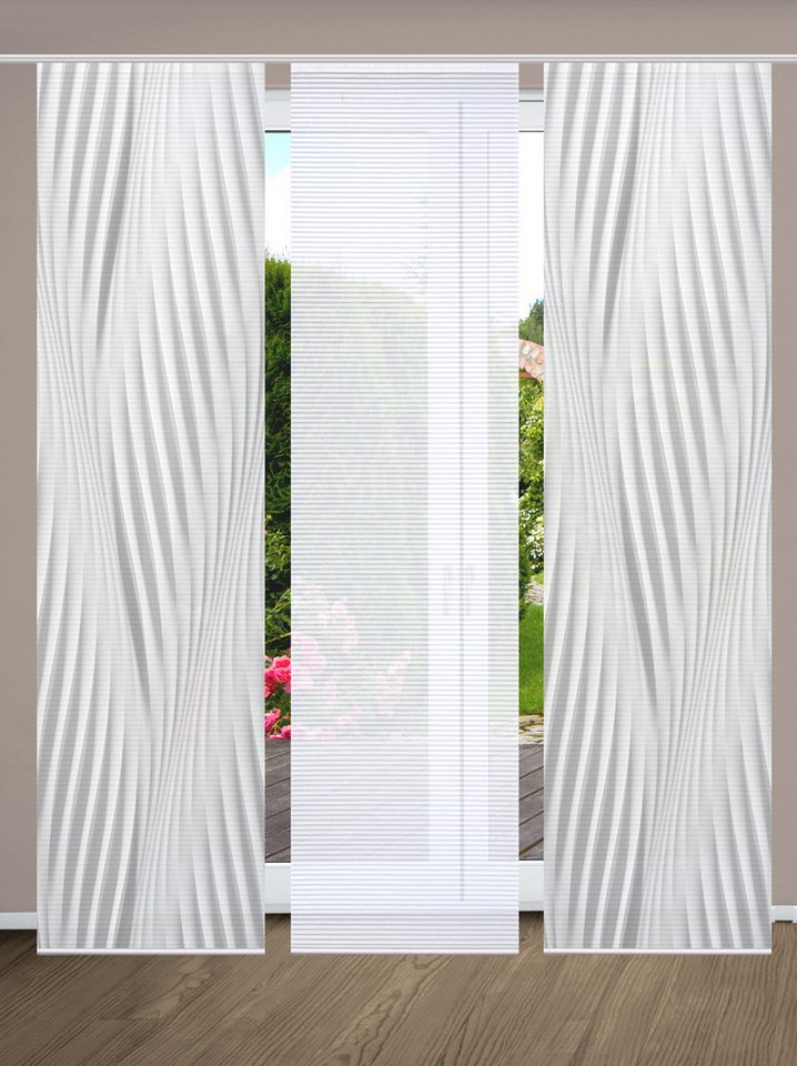 HOME in green Schiebegardine RIWELO (3 St), Paneelwagen, halbtransparent, SET DIGITALDRUCK,BAMBUSOPTIK RECYCELT von HOME in green