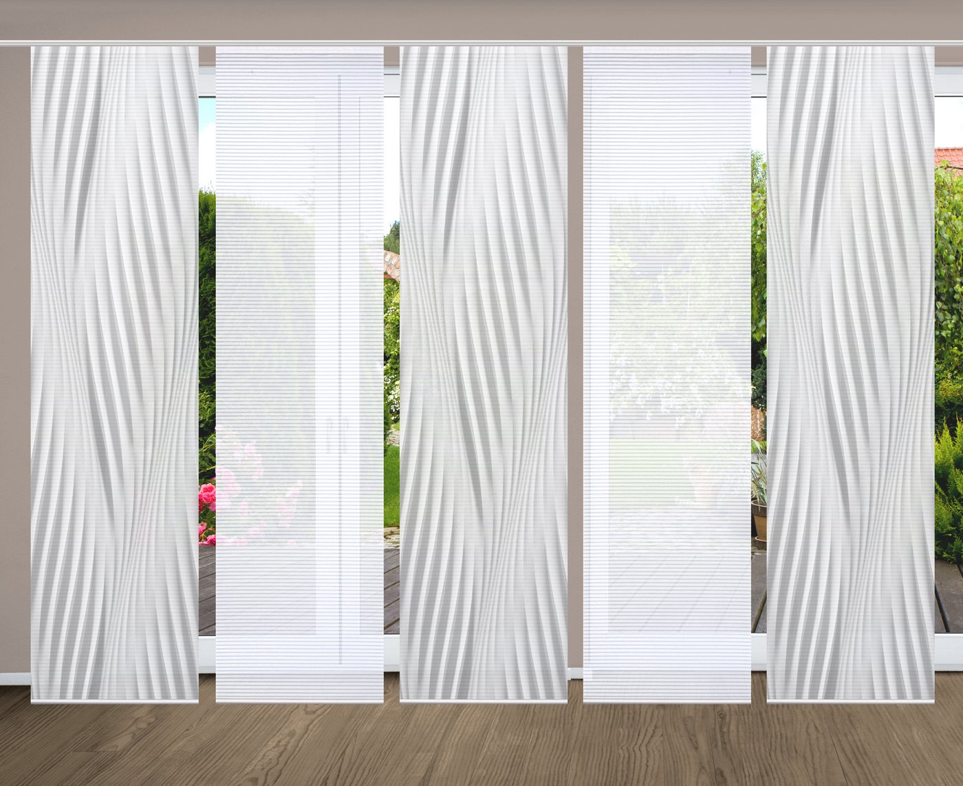 HOME in green Schiebegardine RIWELO (5 St), Paneelwagen, halbtransparent, SET DIGITALDRUCK,BAMBUSOPTIK RECYCELT von HOME in green