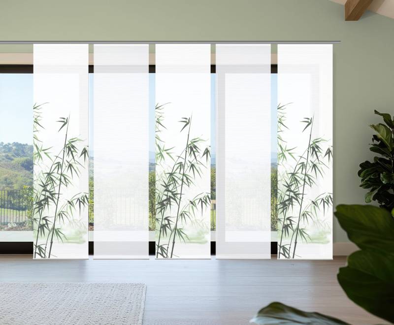 HOME in green Schiebegardine RUFUS (5 St), Paneelwagen, halbtransparent, Bambusoptik, SET, recycelt, Digitaldruck von HOME in green