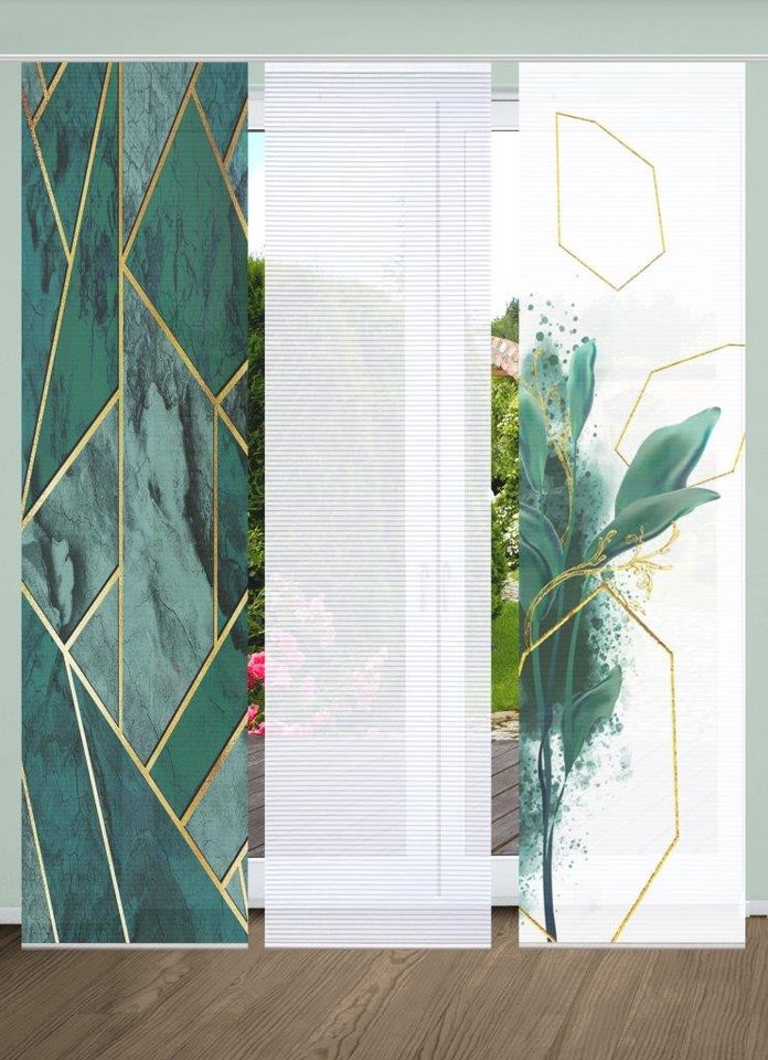 HOME in green Schiebegardine SIGNUM (3 St), Paneelwagen, halbtransparent, SET DIGITALDRUCK,BAMBUSOPTIK RECYCELT von HOME in green