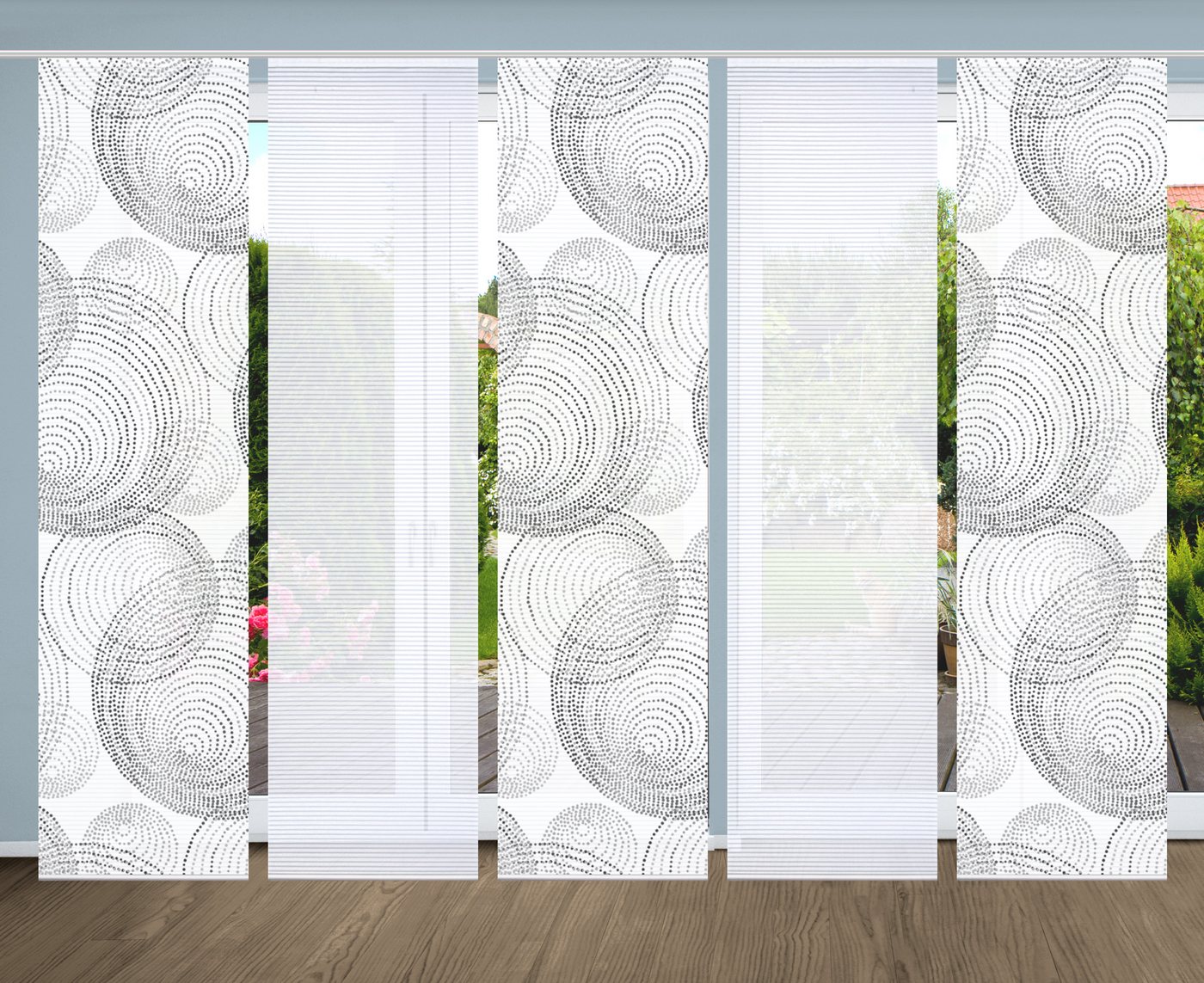 HOME in green Schiebegardine SPIRO (5 St), Paneelwagen, halbtransparent, SET DIGITALDRUCK,BAMBUSOPTIK RECYCELT von HOME in green