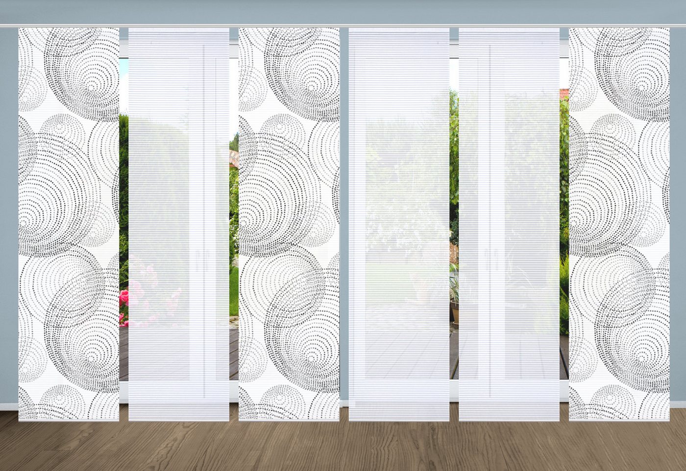 HOME in green Schiebegardine SPIRO (6 St), Paneelwagen, halbtransparent, SET DIGITALDRUCK,BAMBUSOPTIK RECYCELT von HOME in green