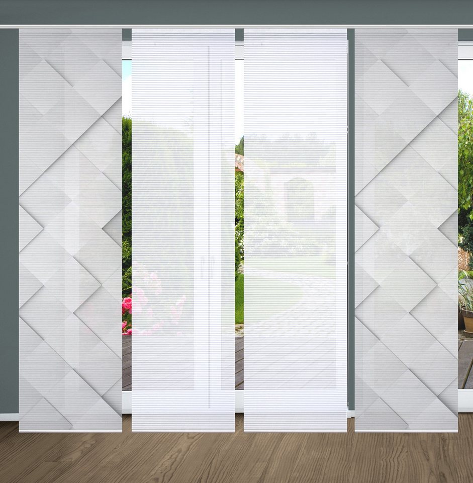 HOME in green Schiebegardine SYLVIA (4 St), Paneelwagen, halbtransparent, SET DIGITALDRUCK,BAMBUSOPTIK RECYCELT von HOME in green