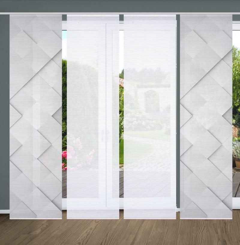 HOME in green Schiebegardine SYLVIA (4 St), Paneelwagen, halbtransparent, SET DIGITALDRUCK,BAMBUSOPTIK RECYCELT von HOME in green