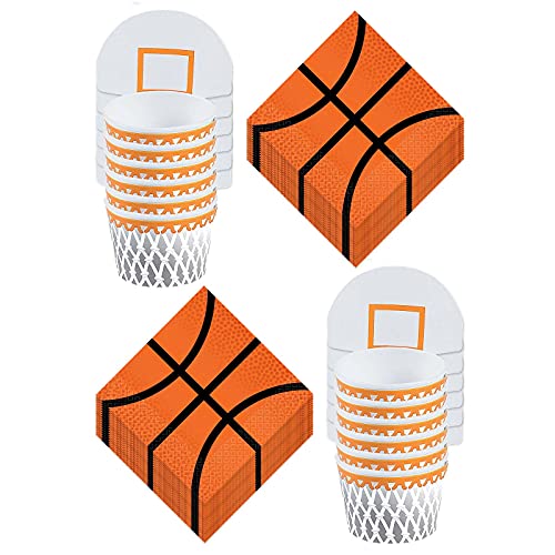 Basketball-Partyzubehör – Papier-Snackbecher und Getränke-Servietten für Gastgeschenke und Leckereien (12 Stück) von HOME & HOOPLA