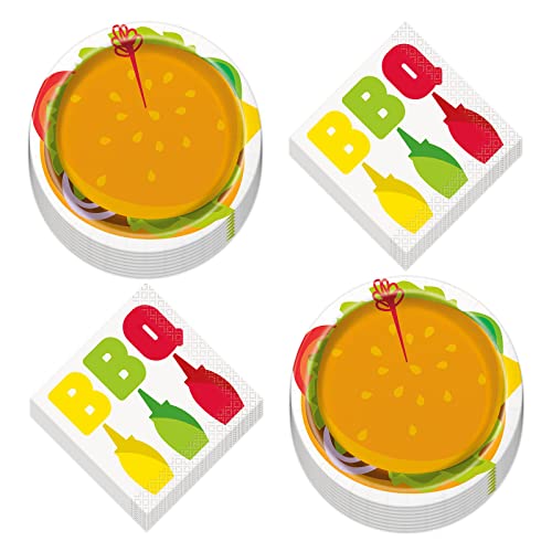 Klassische Grillparty-Burger-Papierteller und Getränke-Servietten für Koch- und Picknicks, für 16 Stück von HOME & HOOPLA