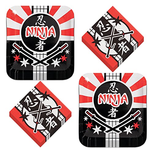Ninja Warrior Party-Speiseteller und Servietten aus Papier, quadratisch, 16 Stück von HOME & HOOPLA