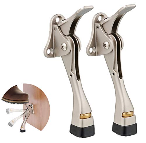 HOME&I Easy Pedal Kick Down Türstopper Easy Step Türstopper Premium Qualität Höhenverstellbarer Gummifuß 10,2 cm (2 Packung-Satin Nickel) von HOME&I