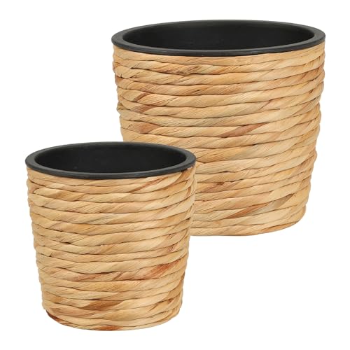 HOME & STYLING COLLECTION Blumentopf Wasserhyazinthe 12,8x12cm/16x14cm Kunststoffeinsatz 2er Set - runde Pflanzgefäße mit Loch - Blumenübertöpfe - Innenbereich Pflanzentopf - Natur von HOME & STYLING COLLECTION