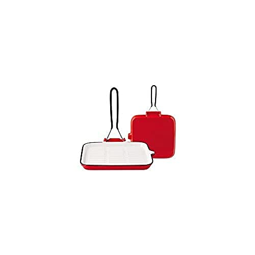 Home Grillpfanne Quadratisch mit Emailverkleidung, Gusseisen, Weiß/Rot, 22 cm von HOME
