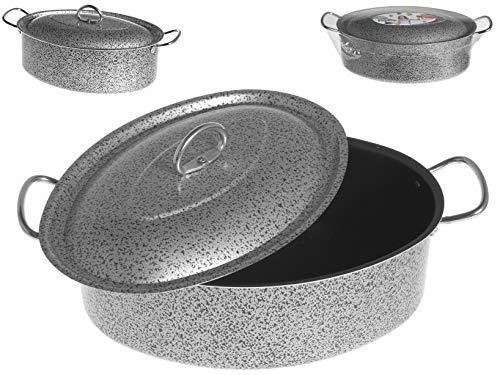 Home Salt Peper Antihaft-Oval-Bräter mit Deckel cm 32 Kochtopf, Silber, Multicolor, 40.5x23x17 cm von HOME