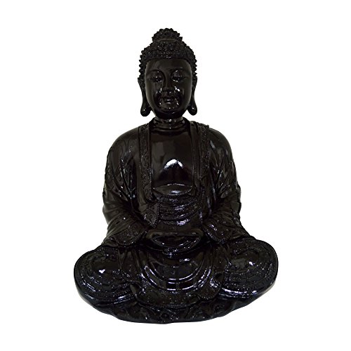 HOMEA 5dej1241nr Statue Zeichnung Buddha Polyresin schwarz 24,5 x 23,5 x 35,5 cm von Douceur d'Intérieur