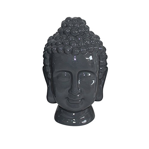 HOMEA 5dej1342gr Statue Zeichnung Buddha-Kopf Keramik grau 20 x 20 x 31 cm von HOMEA