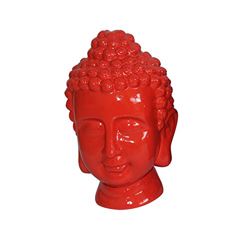 HOMEA 5dej1342ro Statue Zeichnung Buddha-Kopf Keramik rot 20 x 20 x 31 cm von HOMEA