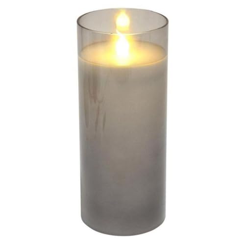 Homéa, LED-Kerze, Glas, Hellgrau, Wachs, Weiß, D7,5 x H 17,5 cm, Warmweiß von Homéa