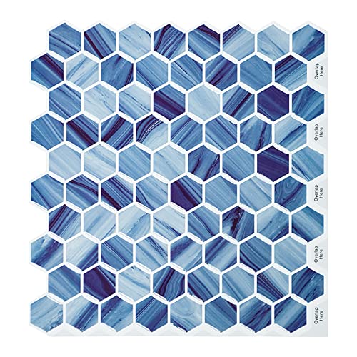 3d Fliesenaufkleber Blau Küche Klebefliesen, 10-Stück Hexagon Fliesen Klebefliesen Selbstklebend Mosaik Wandfliesen (25.4x25.4 cm) von HOMEART