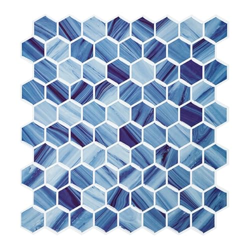 3d Fliesenaufkleber Blau Küche Klebefliesen, 10-Stück Hexagon Fliesen Klebefliesen Selbstklebend Mosaik Wandfliesen (25.4x25.4 cm) von HOMEART
