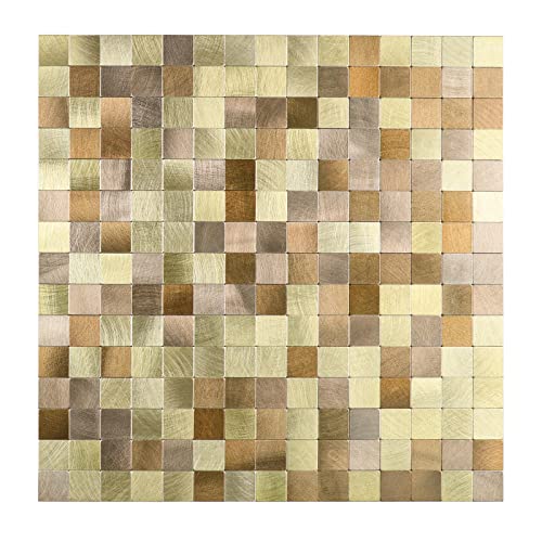 Küche Wandfliesen Selbstklebend Mosaikfliesen, 30x30cm Gold Fliesenaufkleber Quadratische Metall Fliesen (6 Stück) von HOMEART