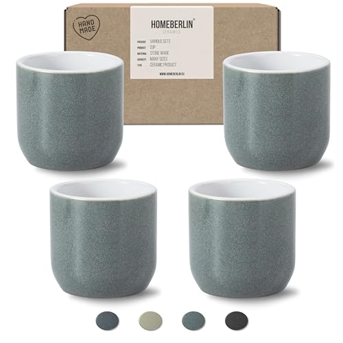 HOMEBERLIN® Barista Pro Kaffeebecher Set - 250ml Becher Set - Premium Coffee Mug Set aus hochwertigem Steingut - Extra dickwandiger Kaffeebecher groß - 100% Handfertigung von HOMEBERLIN