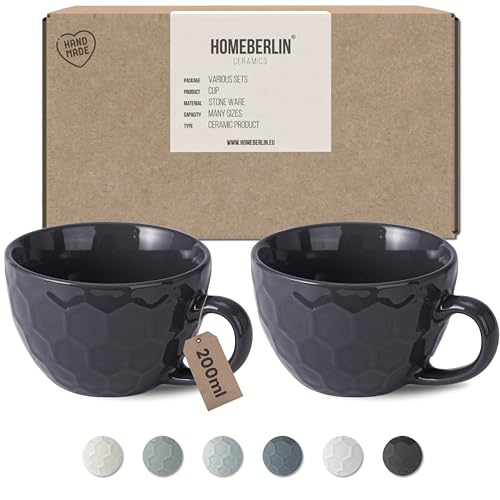 HOMEBERLIN® Design Cappuccino Tassen Set - 200ml Kaffeetassen 2er Set - Premium Kaffee Tassen Set aus hochwertigem Steingut - 2 moderne Kaffeetassen aus 100% Handfertigung - Dickwandige Kaffee Tasse von HOMEBERLIN