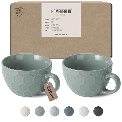 HOMEBERLIN® Design Cappuccino Tassen Set - 200ml Kaffeetassen 2er Set - Premium Kaffee Tassen Set aus hochwertigem Steingut - 2 moderne Kaffeetassen aus 100% Handfertigung - Dickwandige Kaffee Tasse von HOMEBERLIN