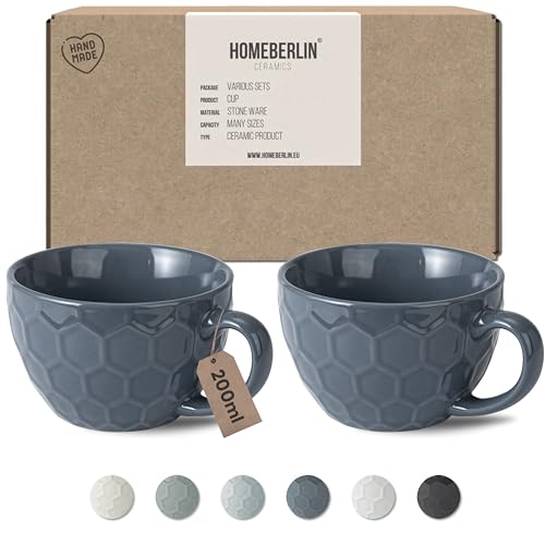 HOMEBERLIN® Design Cappuccino Tassen Set | 200ml | Kaffeetasse aus hochwertigem Steingut | Dickwandige Tasse | Modernes Kaffeetassen Set aus 100% Handfertigung von HOMEBERLIN
