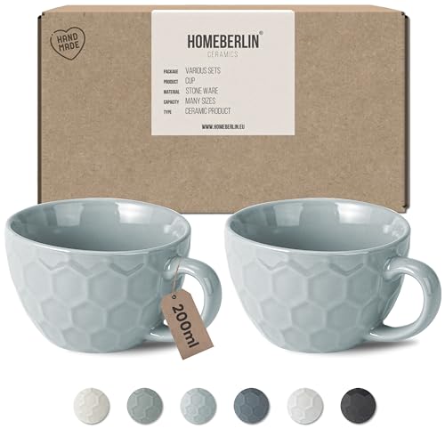 HOMEBERLIN® Design Cappuccino Tassen Set - 200ml Kaffeetassen 2er Set - Premium Kaffee Tassen Set aus hochwertigem Steingut - 2 moderne Kaffeetassen aus 100% Handfertigung - Dickwandige Kaffee Tasse von HOMEBERLIN
